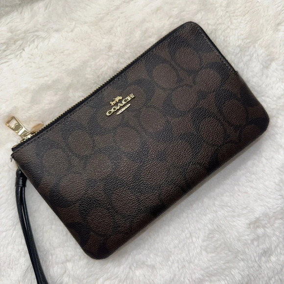 COACH SIGNATURE DOUBLE ZIPPER WRISTLET/ WALLET - Picture 5 of 7